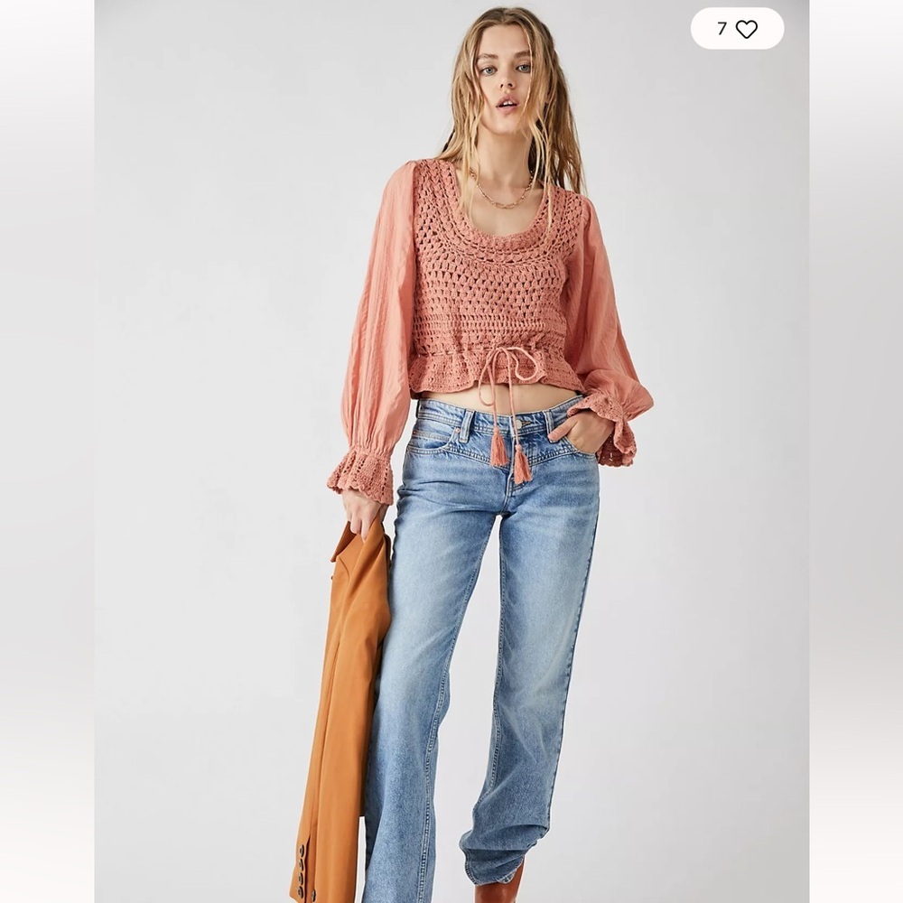 NWOT Free People Megan Crochet Top Coastal Grandma Resortwear Size L
